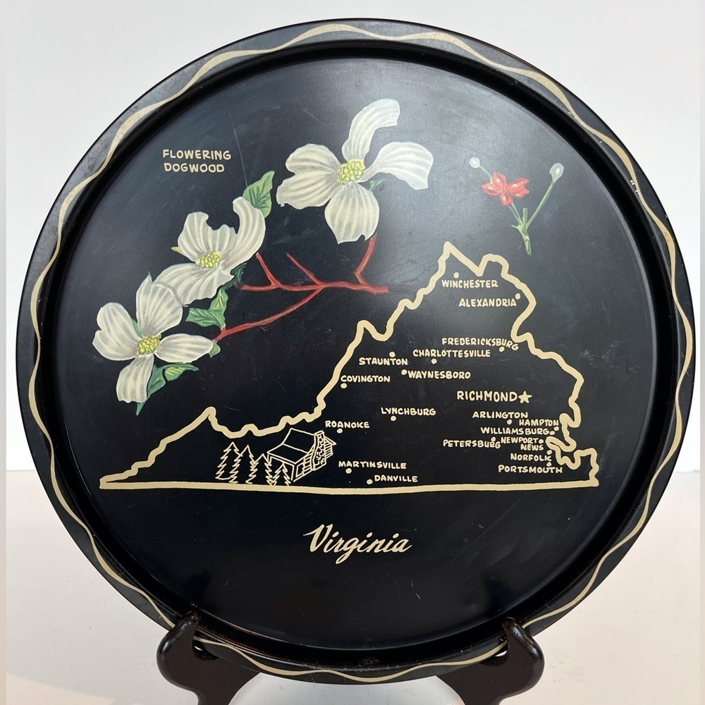 Vintage Kitschy Souvenir Metal Tray State of Virginia